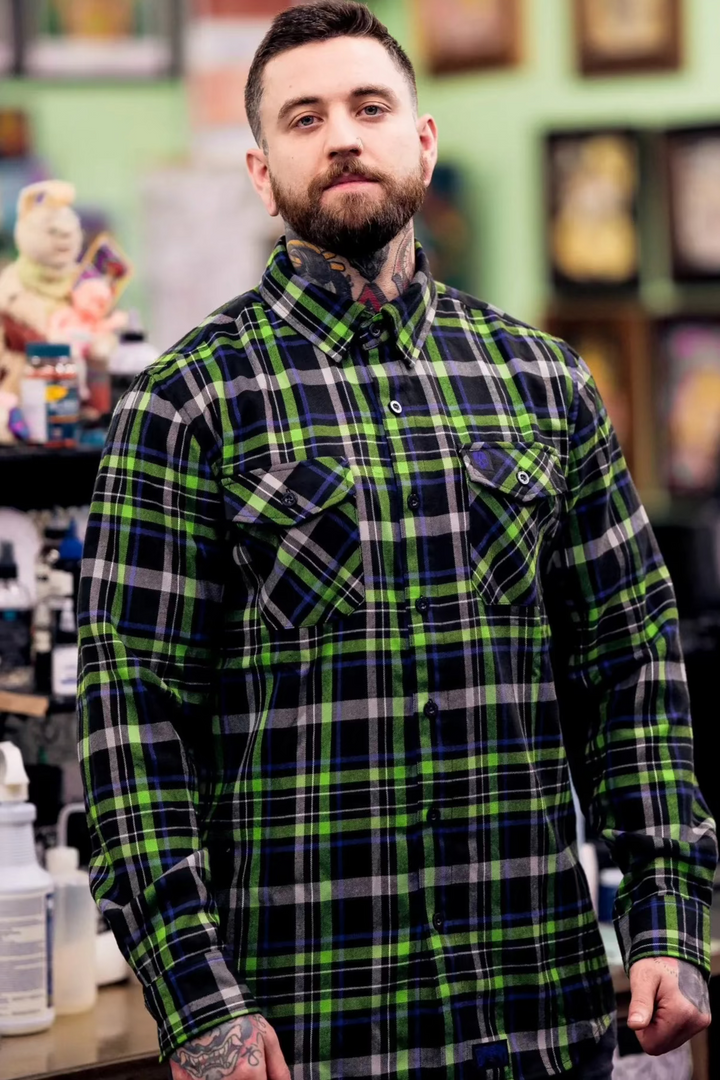 Believe Flannel - Black, Green, Purple and Gray Flannel – Born Scum