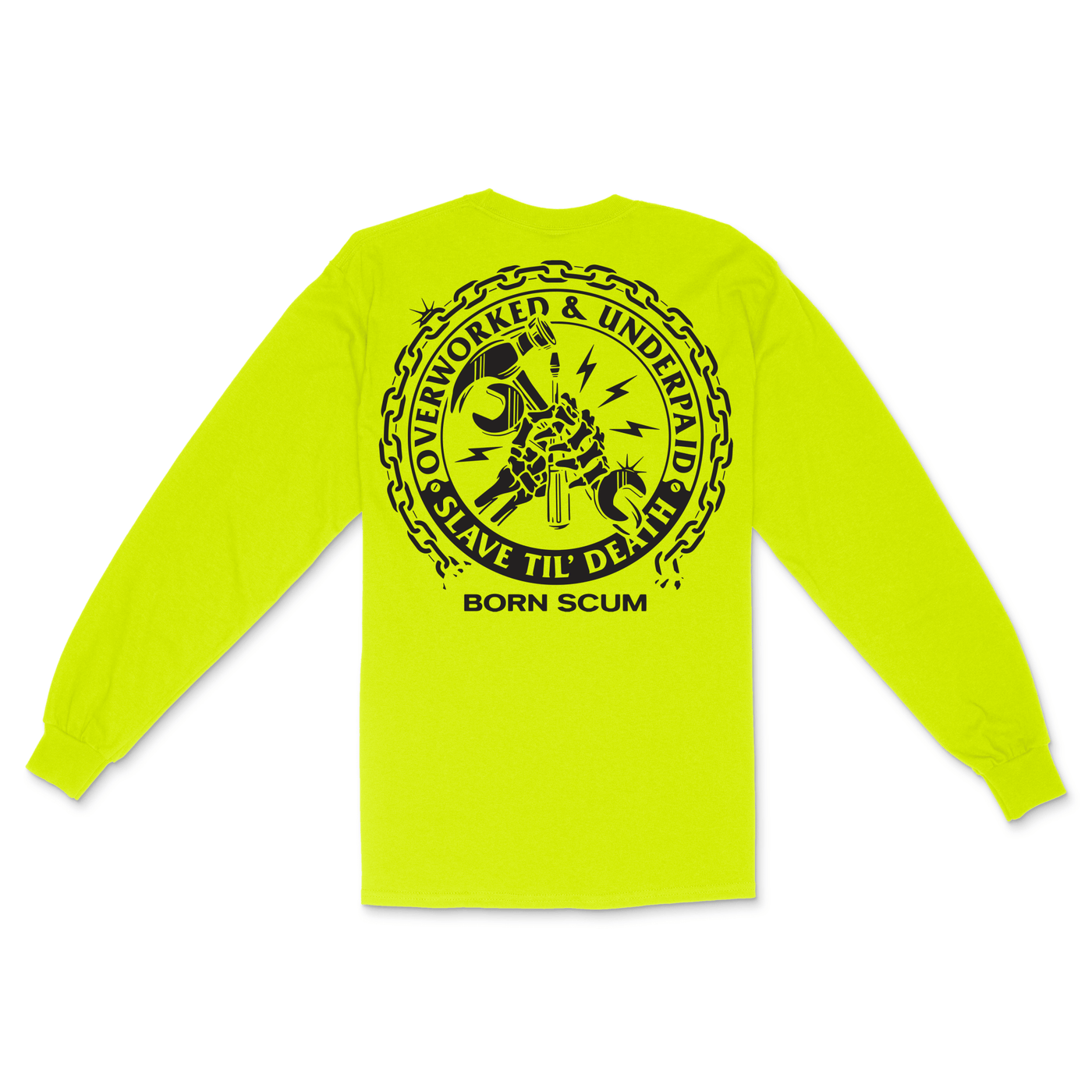 HI - VIS GREEN LS OVERWORKED T - SHIRT - Born Scum