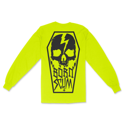 HI - VIS GREEN LS SKULL COFFIN T - SHIRT - Born Scum
