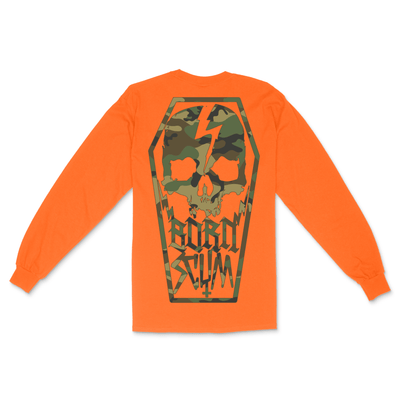 HI - VIS ORANGE CAMO SKULL COFFIN LS T - SHIRT - Born Scum