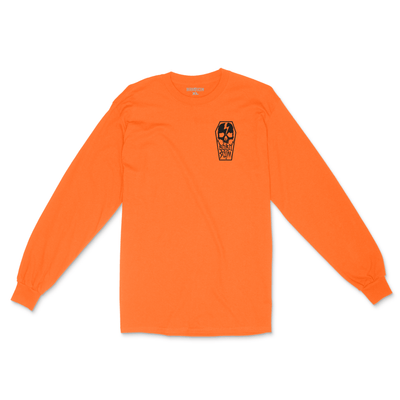 HI - VIS ORANGE LS SKULL COFFIN T - SHIRT - Born Scum