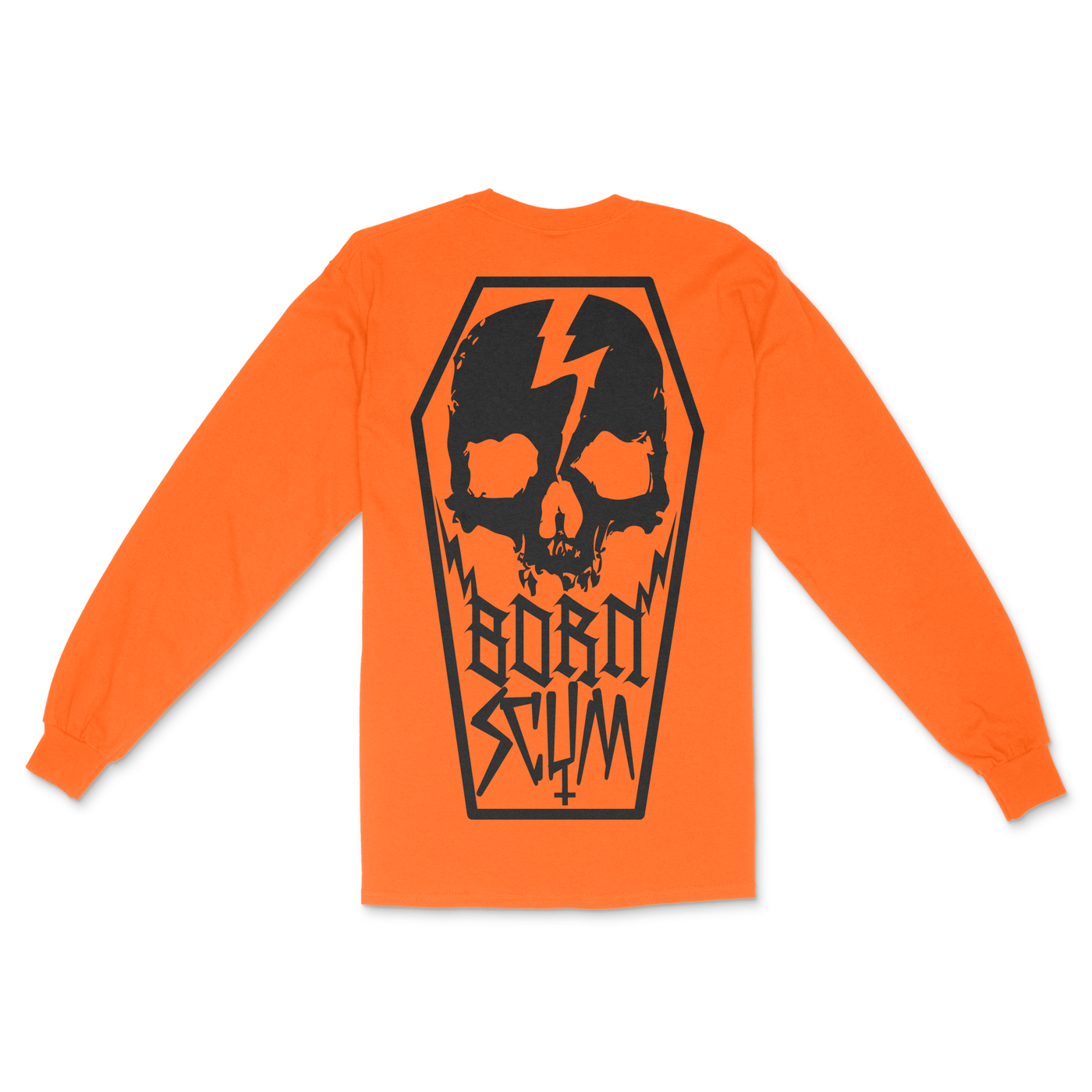 HI - VIS ORANGE LS SKULL COFFIN T - SHIRT - Born Scum