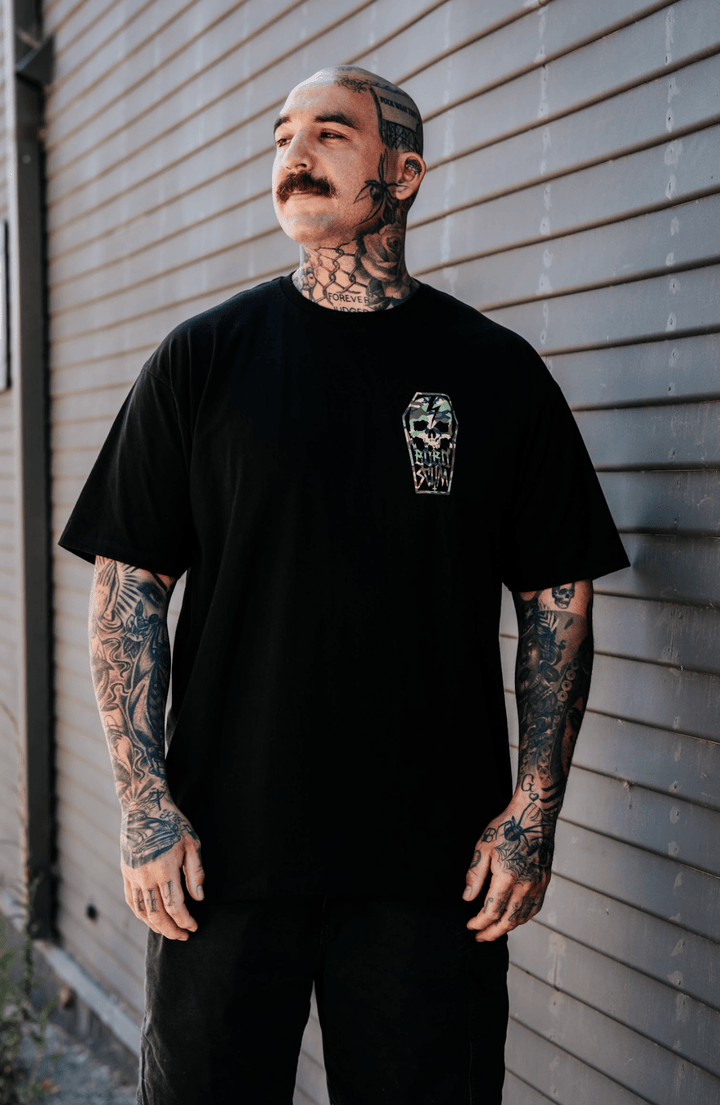 Skull Coffin Camo Heavyweight Tee | USA Cotton – Born Scum – Born Scum