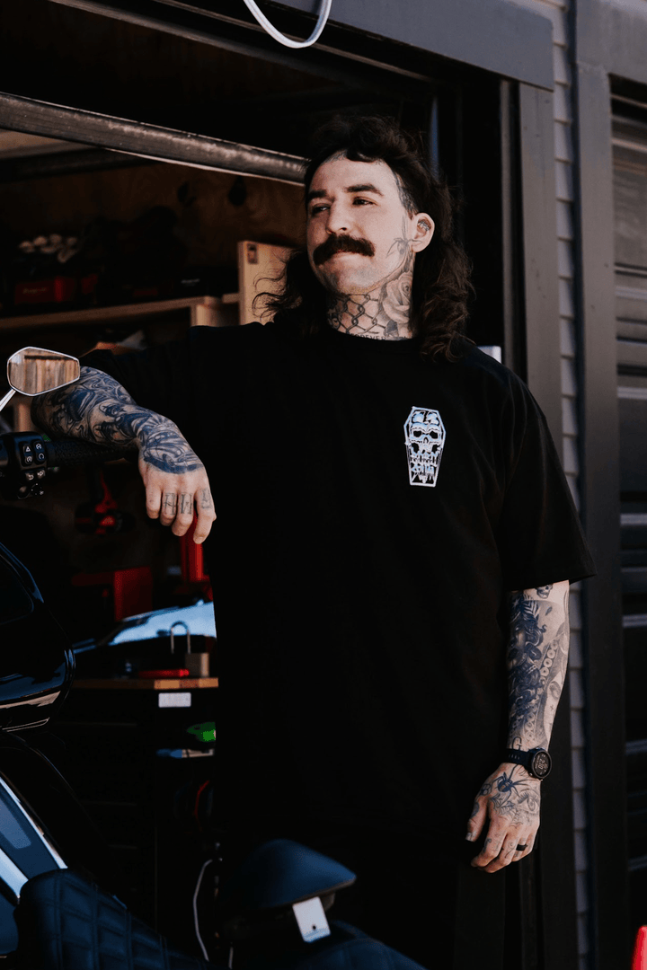 Chrome Skull Coffin Heavyweight Tee | USA Cotton – Born Scum