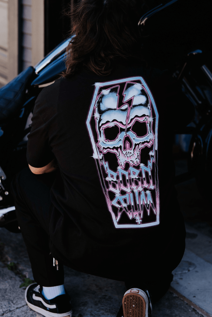 Chrome Skull Coffin Heavyweight Tee | USA Cotton – Born Scum